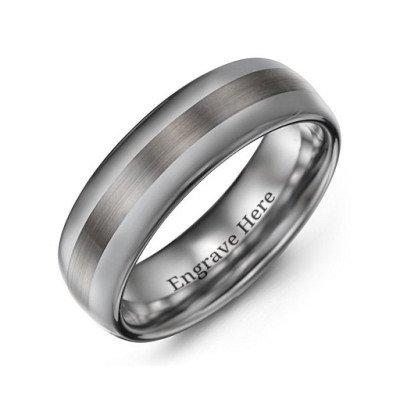 Men's Polished Brushed Centre Tungsten Ring - All Birthstone™