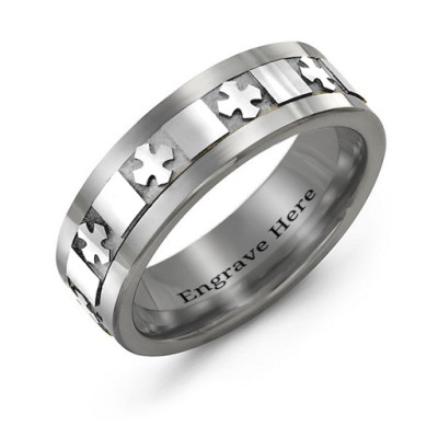 Men's Polished Crosses Tungsten Band Ring - All Birthstone™