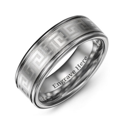 Men's Polished Eternal Greek Key Tungsten Ring - All Birthstone™