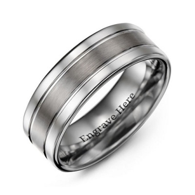 Men's Polished Tungsten Brushed Centre Ring - All Birthstone™