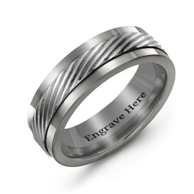 Men's Polished Tungsten Detailed Centre Band Ring - All Birthstone™