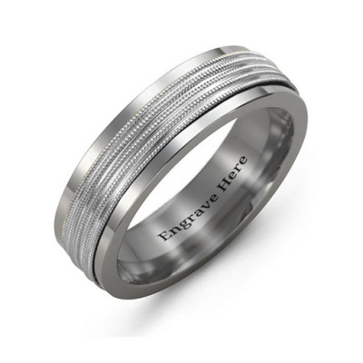 Men's Ribbed Centre Tungsten Band Ring - All Birthstone™