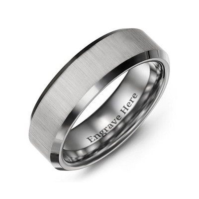 Men's Satin Finish Centre Polished Tungsten Ring - All Birthstone™