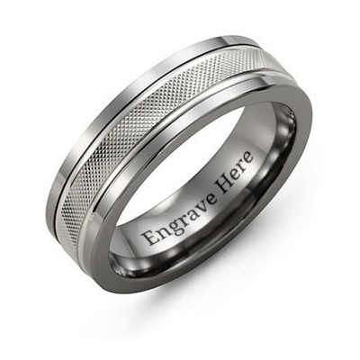 Men's Textured Diamond-Cut Ring with Polished Edges - All Birthstone™