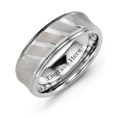 Men's Tungsten Ring with Diagonal Brushed Stripes - All Birthstone™