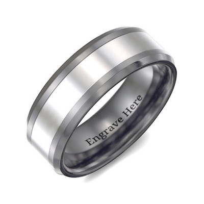 Men's Two Tone Black Tungsten Polished Ring - All Birthstone™