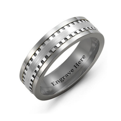 Men's Vertical Grooved Centre Tungsten Band Ring - All Birthstone™