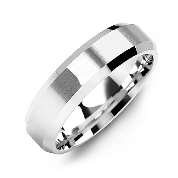 Modern Brushed Men's Ring with Beveled Edges - All Birthstone™