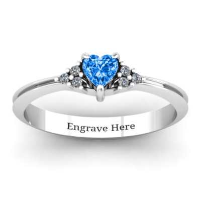 Narrow Heart Ring with Shoulder Accents - All Birthstone™