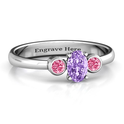 Oval Centre with Twin Bezel Rounds Ring - All Birthstone™