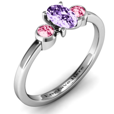 Oval Centre with Twin Bezel Rounds Ring - All Birthstone™