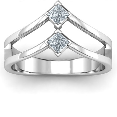 Peaks and Valleys Geometric Ring With Princess Stones  - All Birthstone™