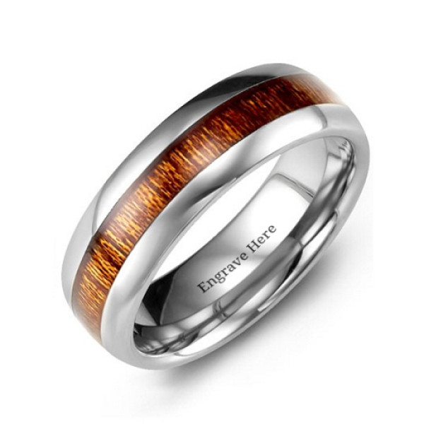 Polished Tungsten Ring with Koa Wood Insert - All Birthstone™