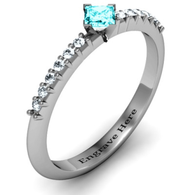 Princess Centre Stone Ring with Twin Accent Rows  - All Birthstone™