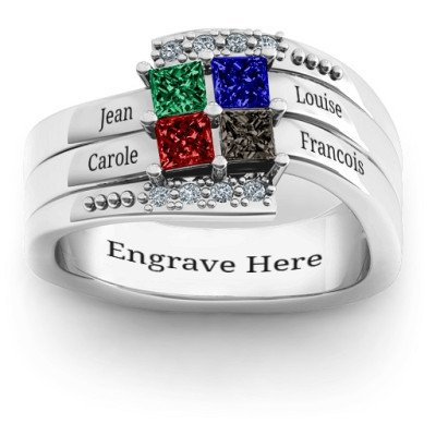 Quad Princess Stone Ring with Accents  - All Birthstone™