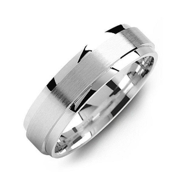 Raised Brush Centre Flat Polished Edges Men's Ring - All Birthstone™