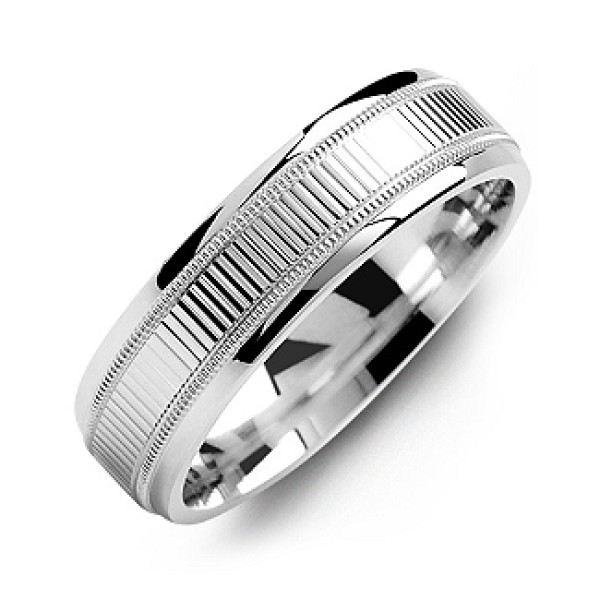 Ridged Men's Ring with Milgrain Edges - All Birthstone™