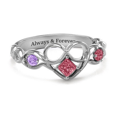 Shimmering Infinity Princess Stone Heart Ring  - All Birthstone™