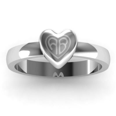 Small Engraved Monogram Heart Ring - All Birthstone™