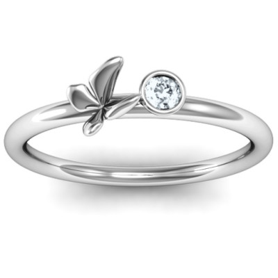 Soaring Butterfly with Stone 'Flower' Ring  - All Birthstone™