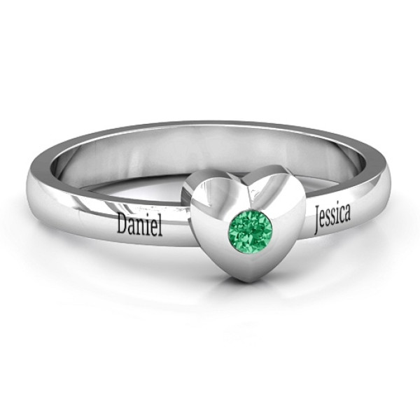 Solid Heart with Single Gemstone Ring  - All Birthstone™