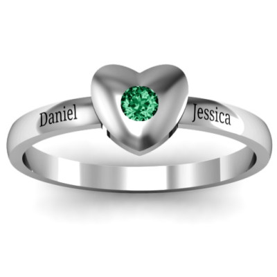 Solid Heart with Single Gemstone Ring  - All Birthstone™