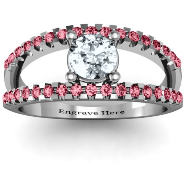 Split Shank Circle and Twin Accent Rows Ring - All Birthstone™