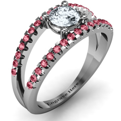 Split Shank Circle and Twin Accent Rows Ring - All Birthstone™
