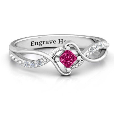 Sterling Silver  Espiral  Princess cut Ring with Accents - All Birthstone™