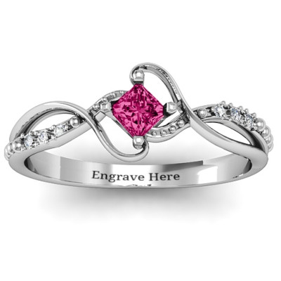 Sterling Silver  Espiral  Princess cut Ring with Accents - All Birthstone™
