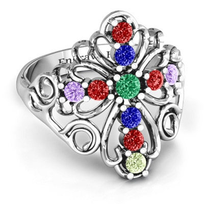Sterling Silver  In the name of Spirituality  Cross Ring - All Birthstone™