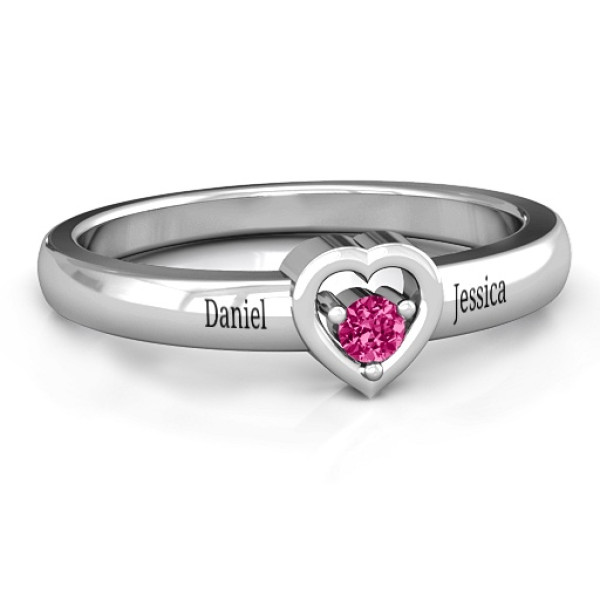 Sterling Silver  Solitaire  Heart Ring - All Birthstone™