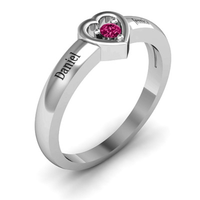Sterling Silver  Solitaire  Heart Ring - All Birthstone™
