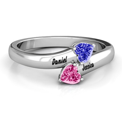 Sterling Silver  Tribute  Hearts Bypass Ring - All Birthstone™
