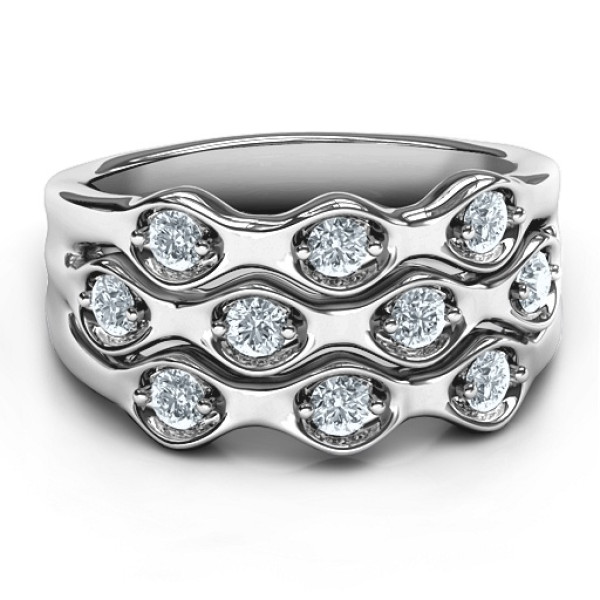 Sterling Silver 3 Tier Wave Ring - All Birthstone™