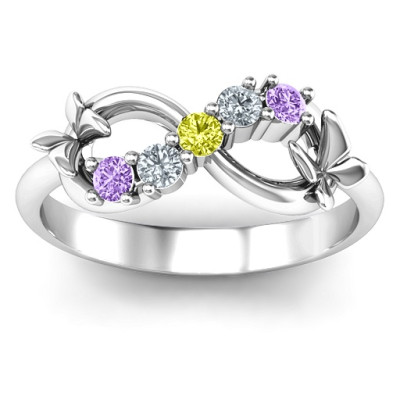 Sterling Silver 5 Stone Infinity with Soaring Butterflies  - All Birthstone™