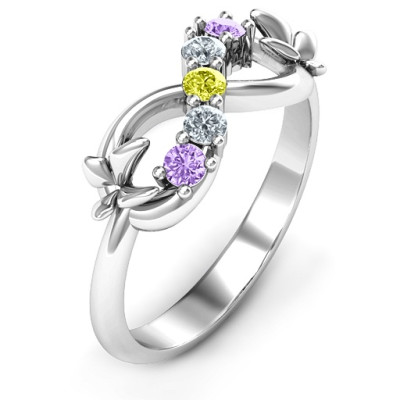 Sterling Silver 5 Stone Infinity with Soaring Butterflies  - All Birthstone™
