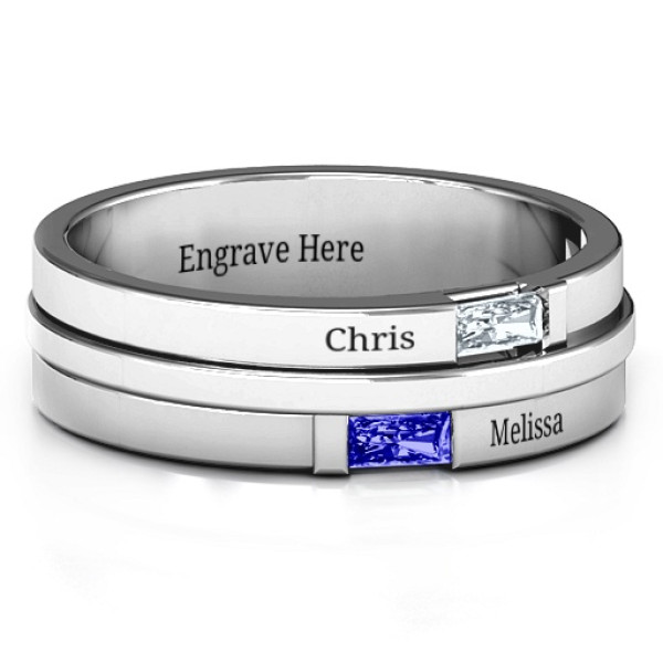 Sterling Silver Baguette Men's Ring - All Birthstone™