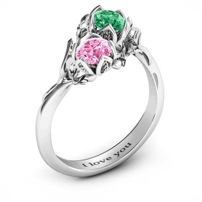 Sterling Silver Be-leaf In Love Double Gemstone Floral Ring  - All Birthstone™