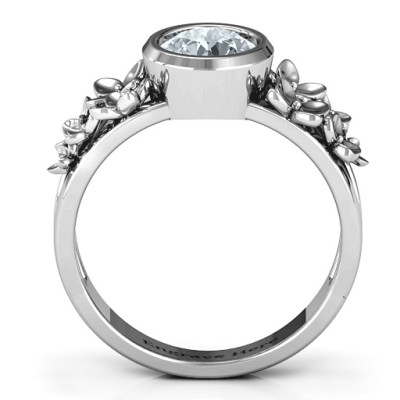 Sterling Silver Beautiful Blossoms with Split Shank Ring and Genuine Diamond Stone  - All Birthstone™