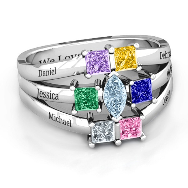 Sterling Silver Charlotte Centre Marquise and Princess Ring - All Birthstone™