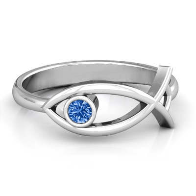 Sterling Silver Classic Fish Ring - All Birthstone™