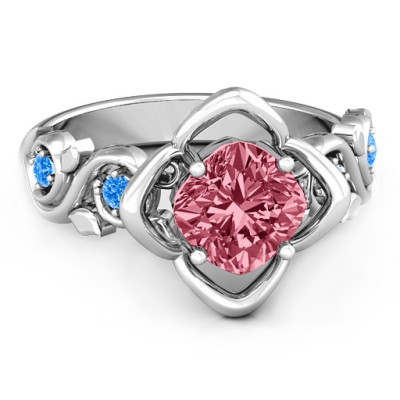 Sterling Silver Cushion on Flowers Ring - All Birthstone™