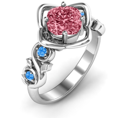 Sterling Silver Cushion on Flowers Ring - All Birthstone™
