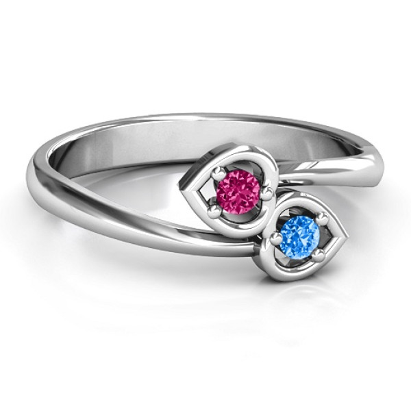 Sterling Silver Double Heart Bypass Ring - All Birthstone™