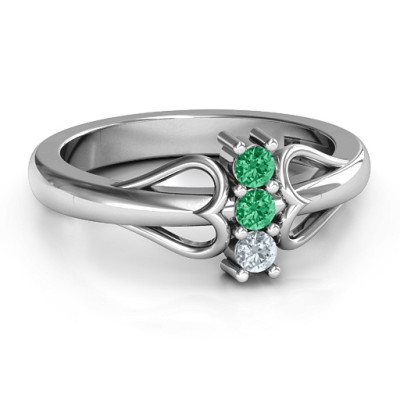 Sterling Silver Double Heart Three Stone Ring  - All Birthstone™