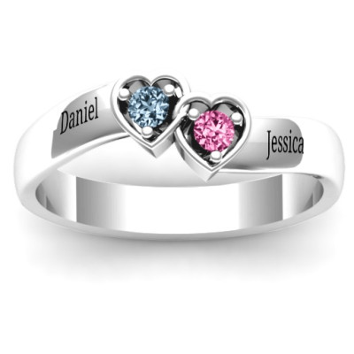 Sterling Silver Double Interlocked Hearts Ring - All Birthstone™