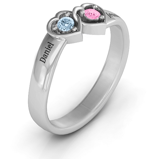 Sterling Silver Dual Interlocked Hearts Ring