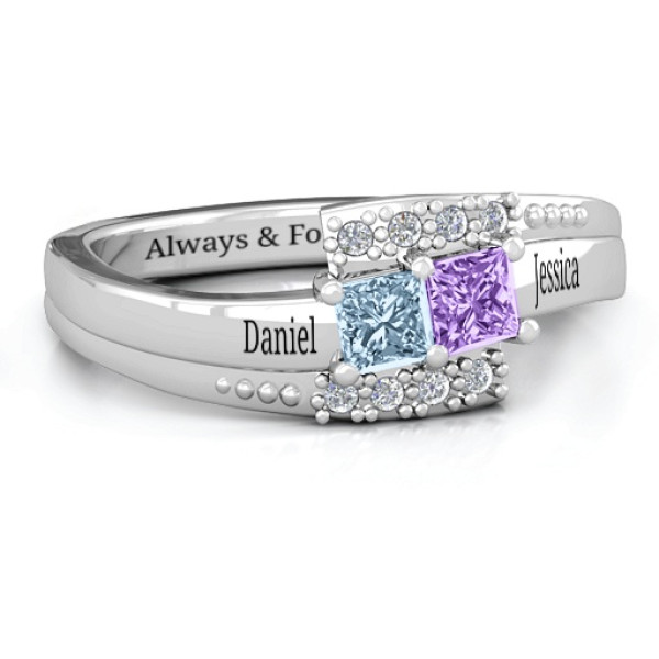 Sterling Silver Double Princess Bypass with Accents Ring - All Birthstone™