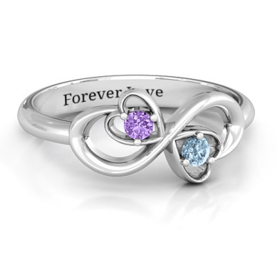 Sterling Silver Duo of Hearts and Stones Infinity Ring  - All Birthstone™